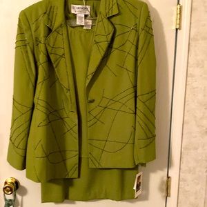 Three piece skirt suit (shell top,skirt, jacket) Light olive green, size 16